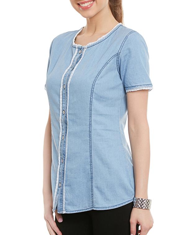 light blue lace trim top - 11126232 - Zoom Image - 2