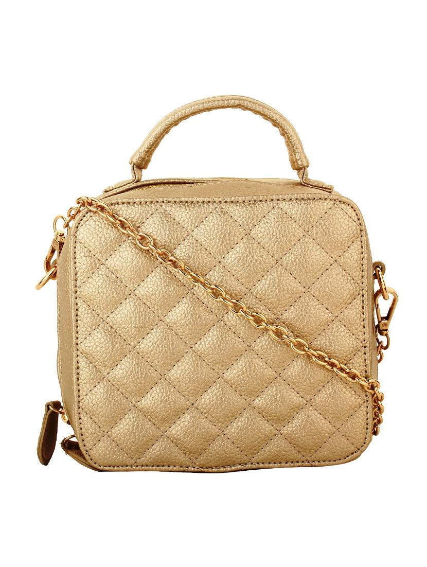 gold metal quilted sling bag