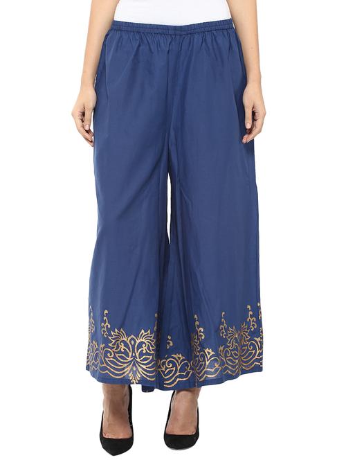 blue cotton flared palazzo - 11132605 - Very Small Image - 1
