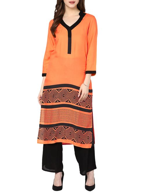 orange and black printed rayon kurta - 11137612 - Standard Image - 1
