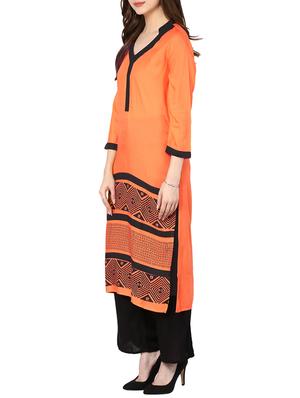 orange and black printed rayon kurta - 11137612 - Standard Image - 2