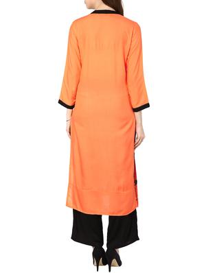 orange and black printed rayon kurta - 11137612 - Standard Image - 3