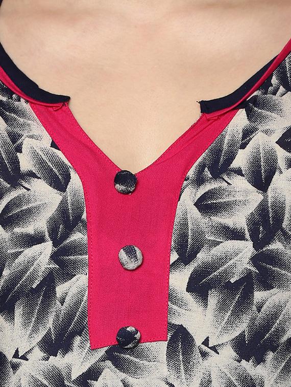 grey and white printed rayon kurta - 11137621 - Zoom Image - 4