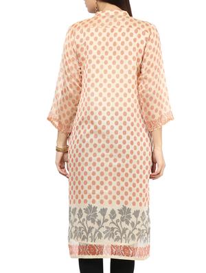 beige printed cotton blend kurta - 11137625 - Standard Image - 3