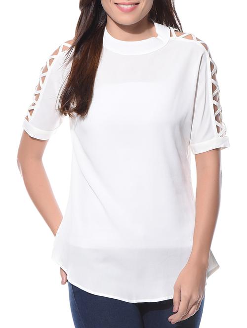 solid white cutout sleeves top - 11143404 - Standard Image - 1