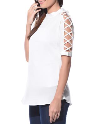 solid white cutout sleeves top - 11143404 - Standard Image - 2