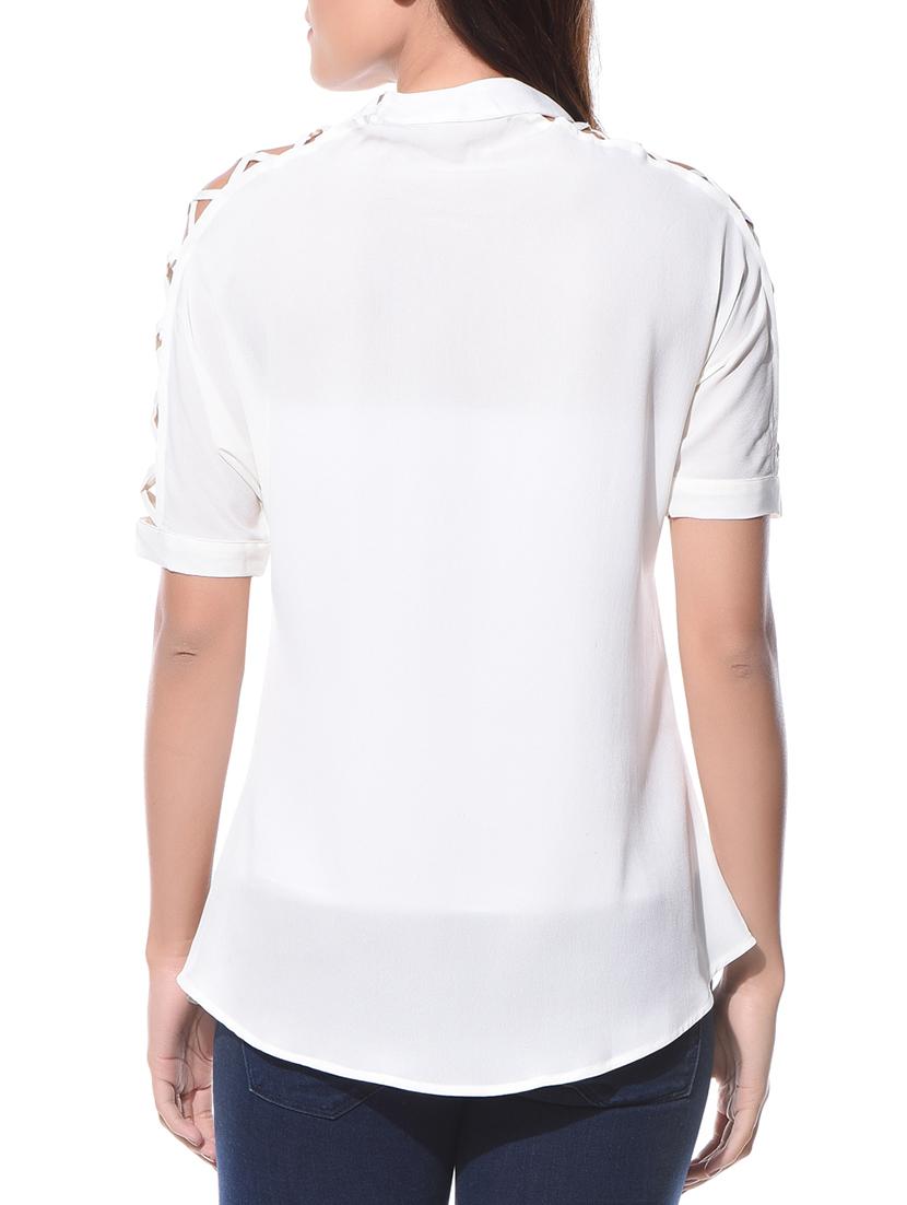 solid white cutout sleeves top - 11143404 - Zoom Image - 3