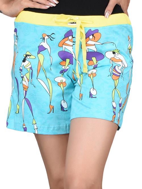 blue printed cotton shorts - 1115324 - Very Small Image - 1