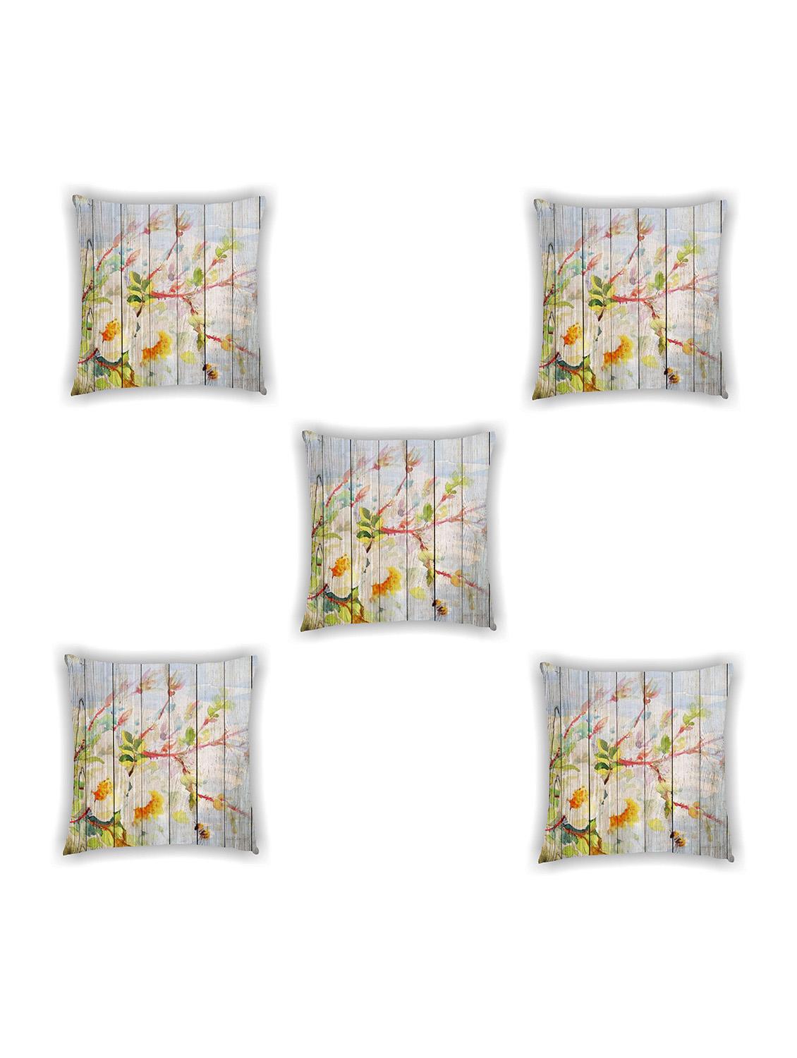 multi coloured satin floral print cushion covers (set of 5) - 11155234 - Zoom Image - 1