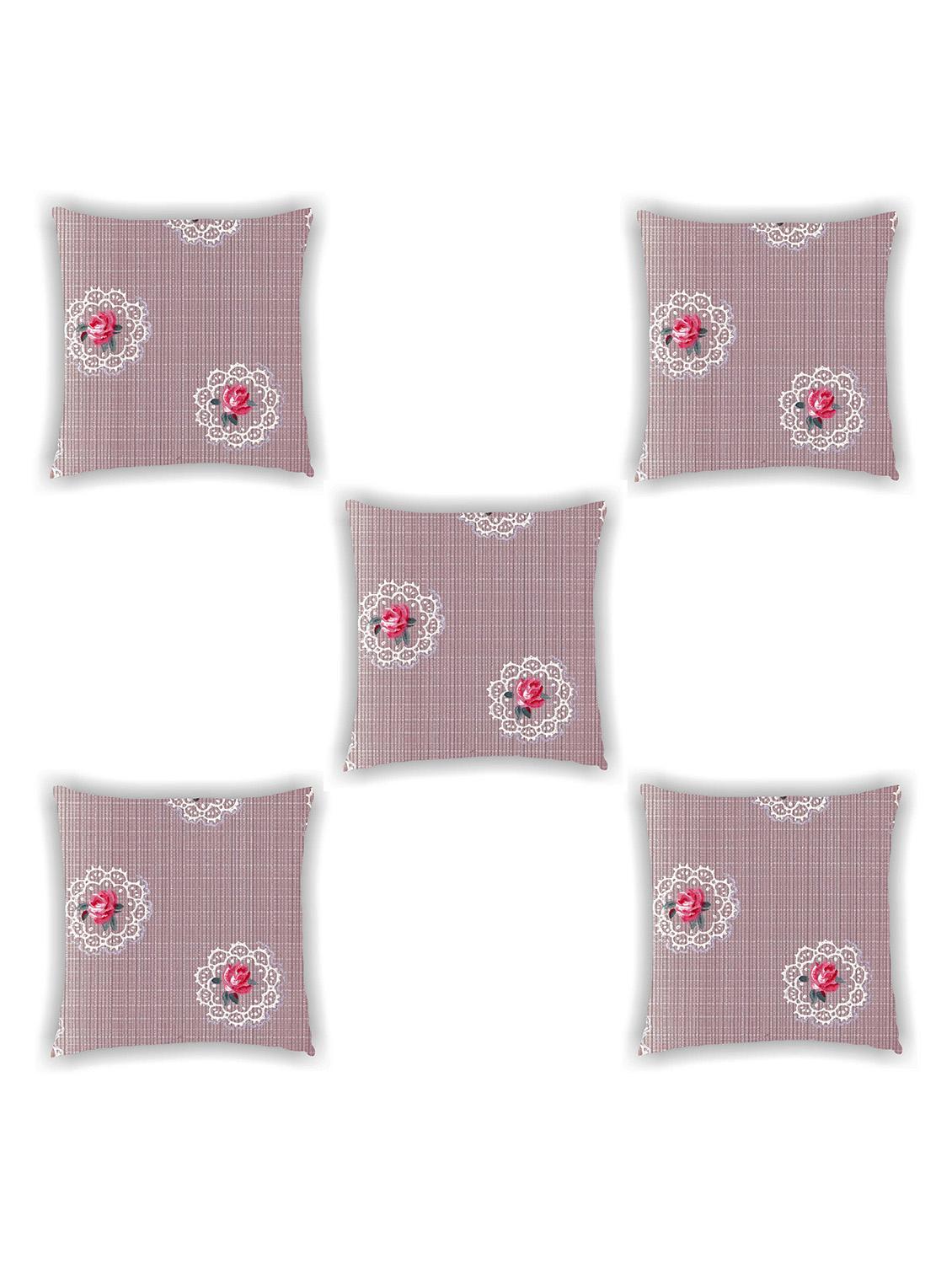 purple satin floral print cushion cover (set of 5) - 11155244 - Zoom Image - 1