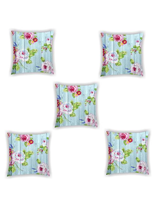 blue floral print satin cushion cover (set of 5) - 11155266 - Standard Image - 1