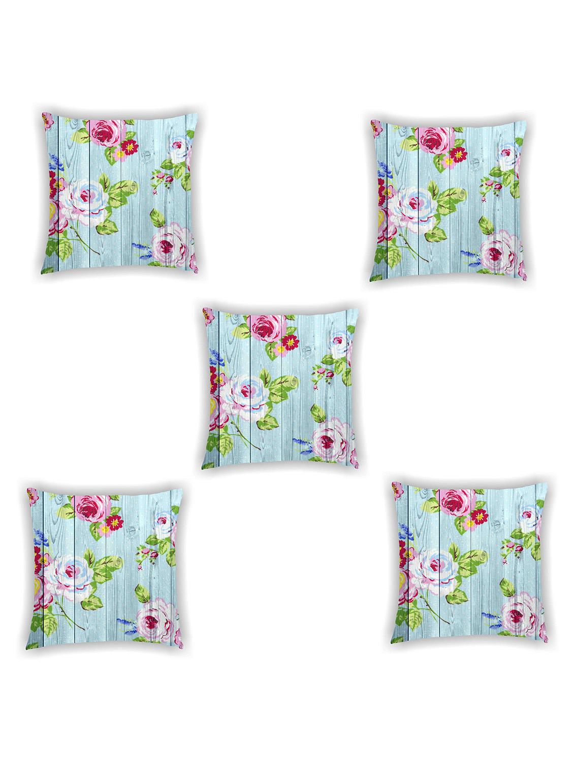 blue floral print satin cushion cover (set of 5) - 11155266 - Zoom Image - 1