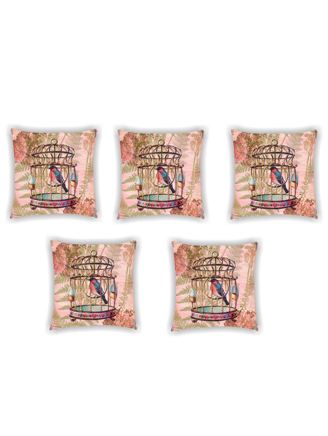 peach satin printed cushion cover (set of 5) - 11155275 - Zoom Image - 1