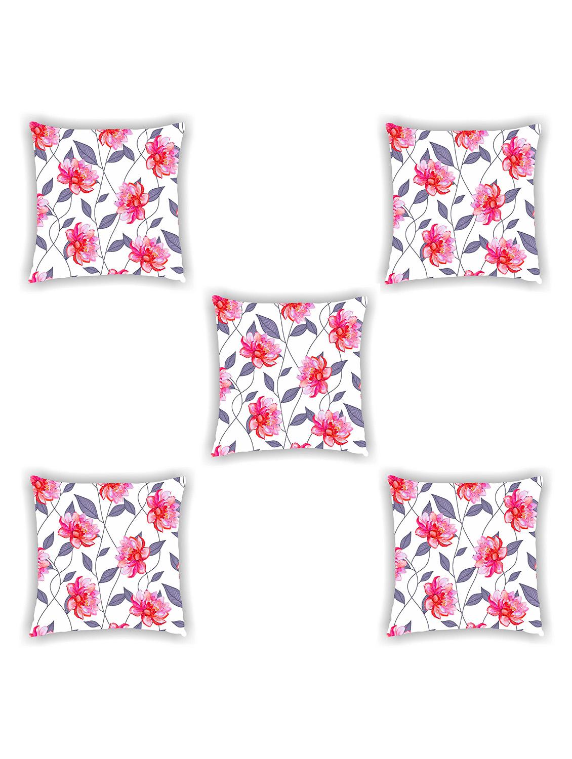 white satin floral print cushion cover (set of 5) - 11155278 - Zoom Image - 1