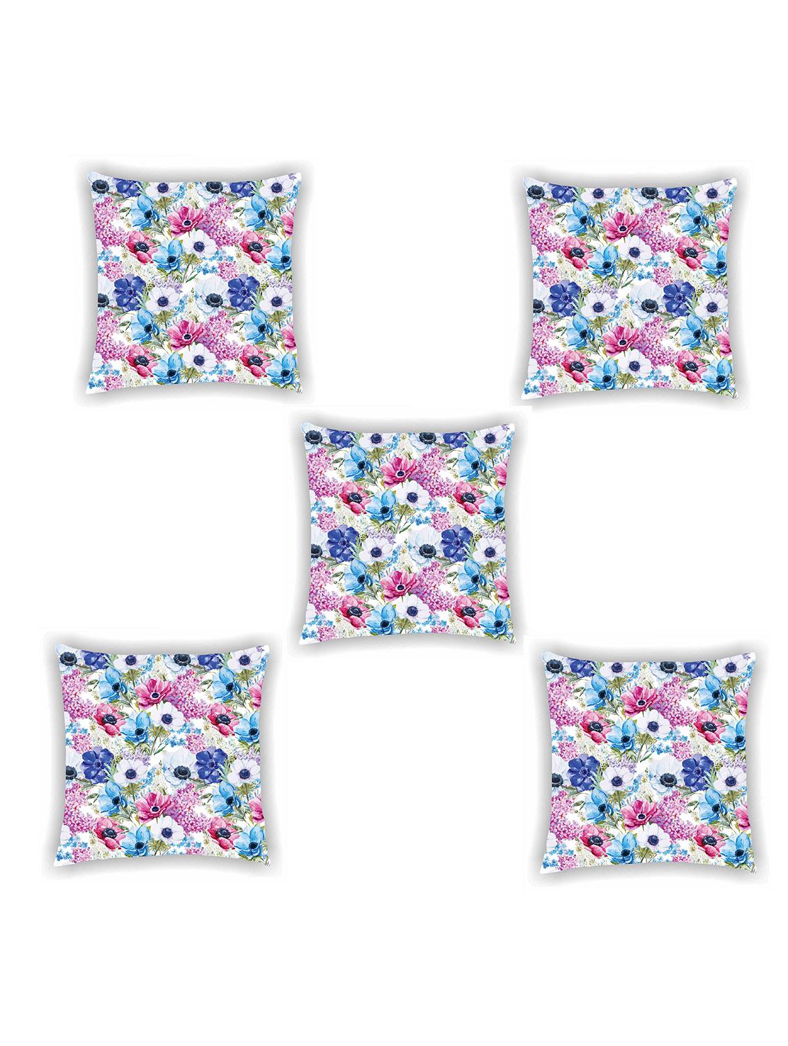 multi coloured satin floral print cushion cover (set of 5) - 11155295 - Zoom Image - 1