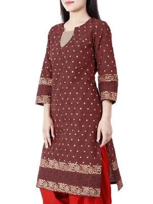brown cotton straight kurta - 1116538 - Standard Image - 2