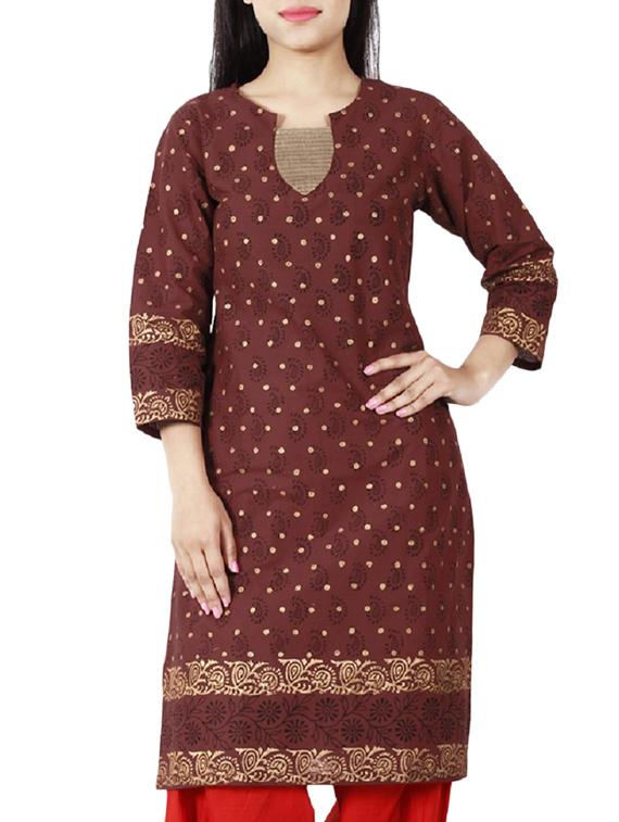 brown cotton straight kurta - 1116538 - Zoom Image - 1