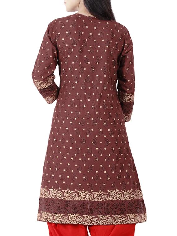 brown cotton straight kurta - 1116538 - Zoom Image - 3
