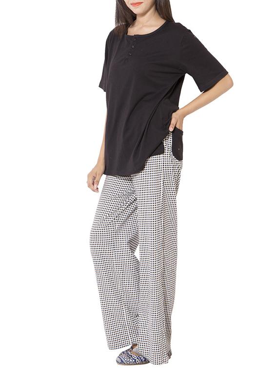 round neck top with printed pajama - 11181149 - Zoom Image - 2