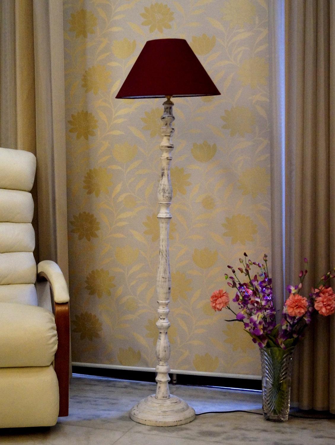 vintage white mango wood floor lamp with shade - 11190570 - Zoom Image - 2