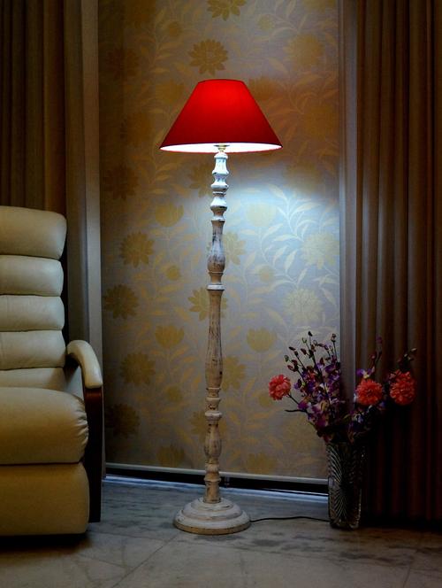 vintage white mango wood floor lamp with shade - 11190572 - Standard Image - 1
