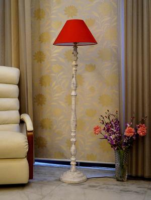 vintage white mango wood floor lamp with shade - 11190572 - Standard Image - 2