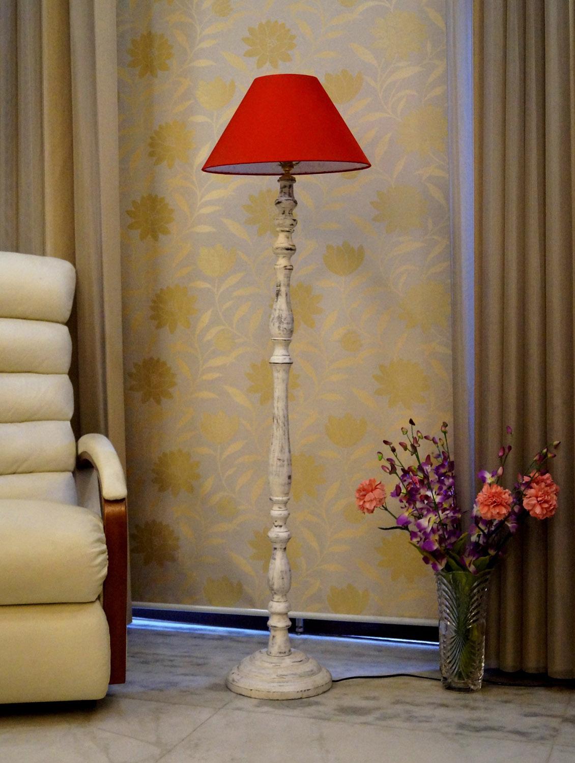vintage white mango wood floor lamp with shade - 11190572 - Zoom Image - 2