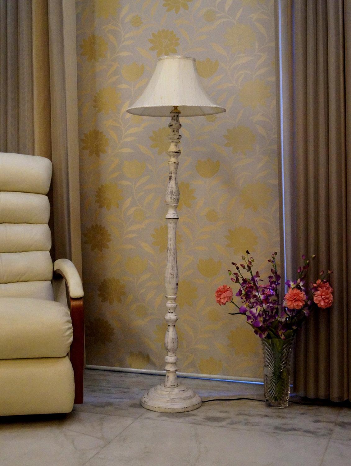 vintage white mango wood floor lamp with shade - 11190576 - Zoom Image - 2