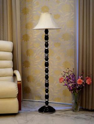 mango wood blk/silver floor lamp with shade - 11190580 - Standard Image - 2