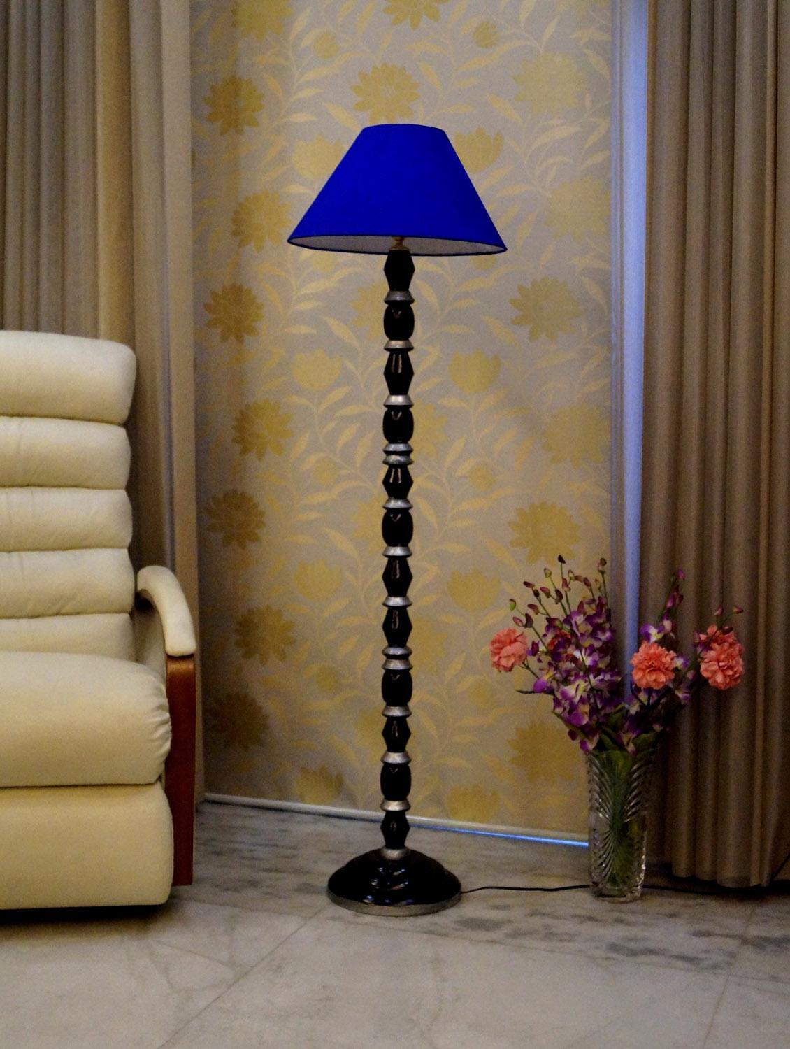 mango wood blk/silver floor lamp with shade - 11190583 - Zoom Image - 2