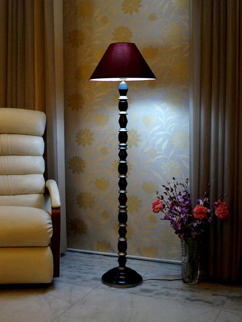 mango wood blk/silver floor lamp with shade - 11190586 - Standard Image - 1