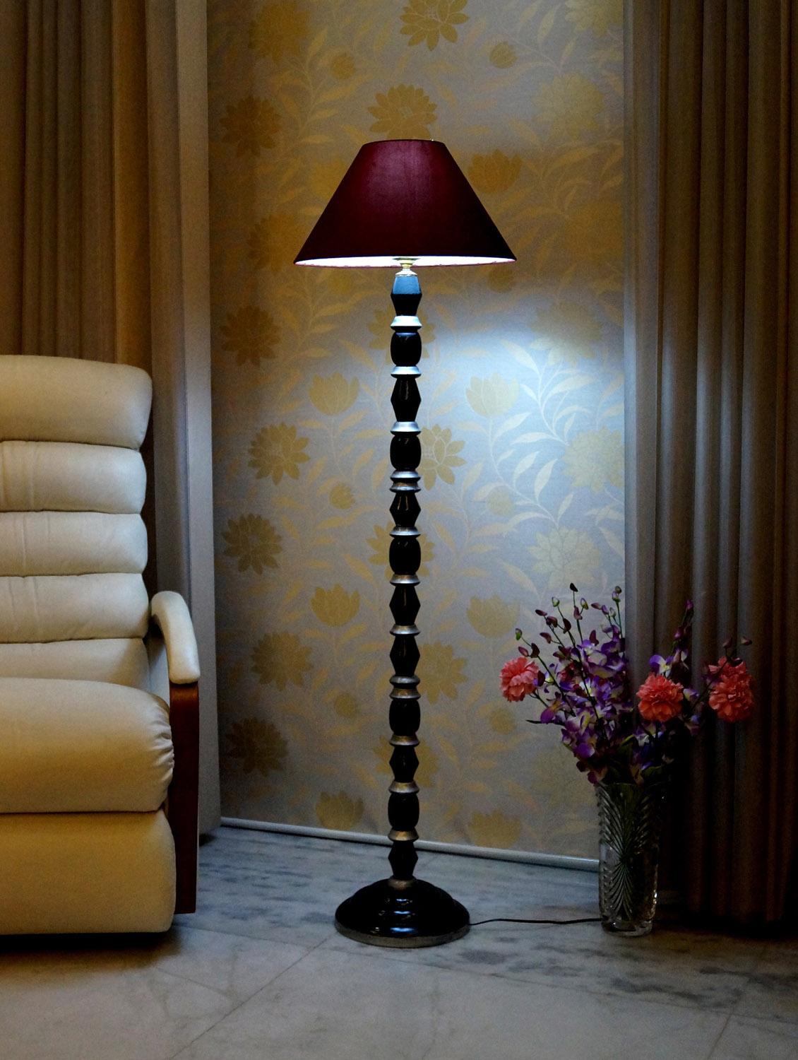 mango wood blk/silver floor lamp with shade - 11190586 - Zoom Image - 1