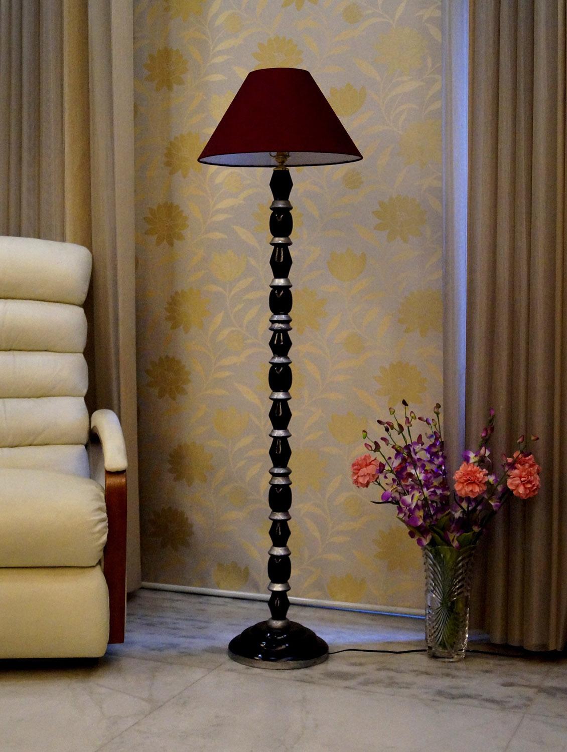 mango wood blk/silver floor lamp with shade - 11190586 - Zoom Image - 2