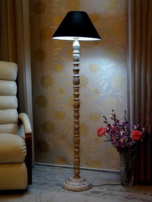 classic white mango wood floor lamp with shade - 11190631 - Standard Image - 1