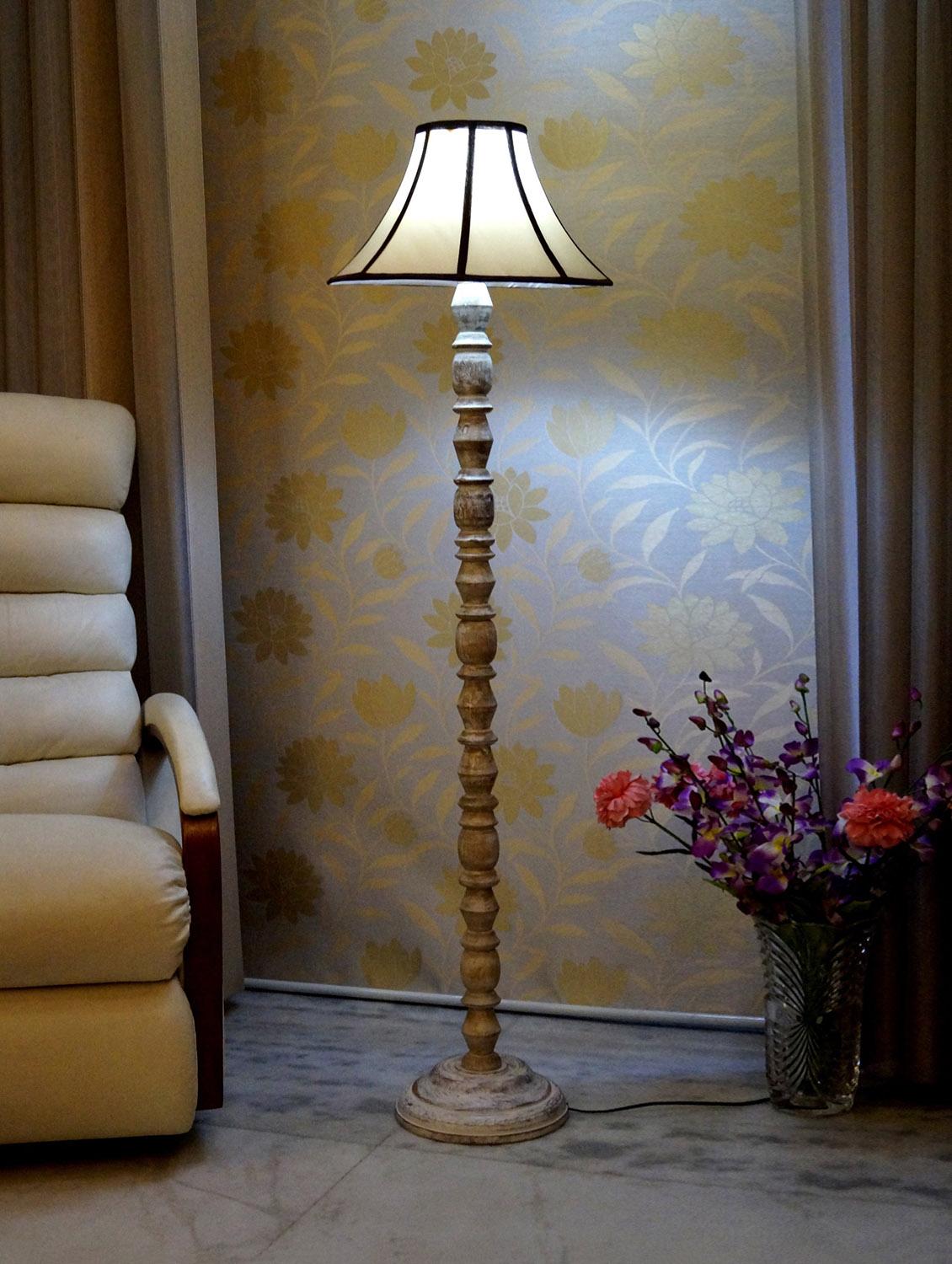 classic white mango wood floor lamp with shade - 11190635 - Zoom Image - 1