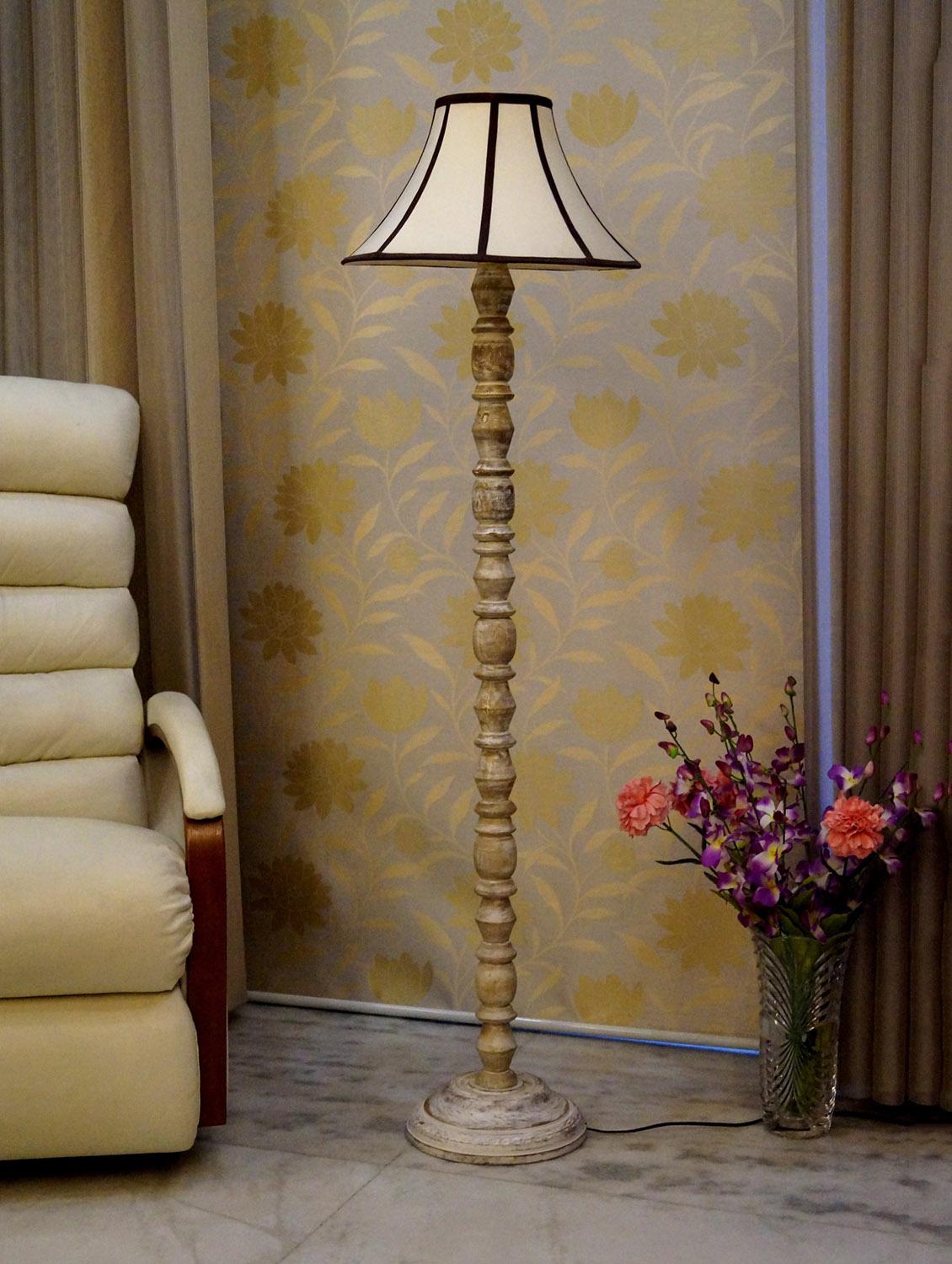 classic white mango wood floor lamp with shade - 11190635 - Zoom Image - 2