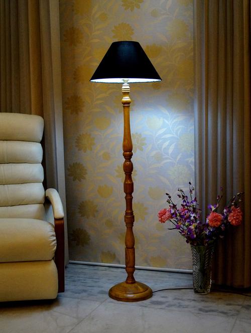 mango wood camel color floor lamp with shade - 11190661 - Standard Image - 1