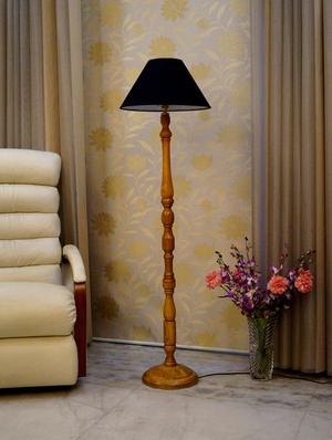 mango wood camel color floor lamp with shade - 11190661 - Standard Image - 2