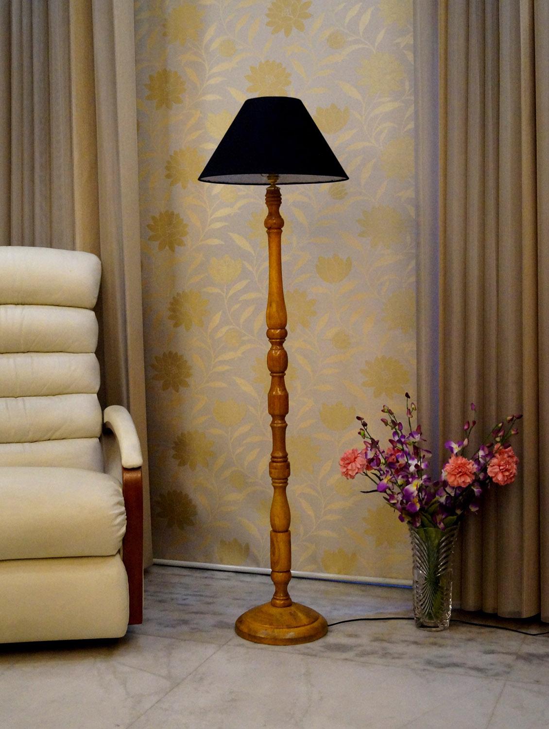 mango wood camel color floor lamp with shade - 11190661 - Zoom Image - 2