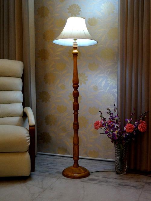 mango wood camel color floor lamp with shade - 11190666 - Standard Image - 1