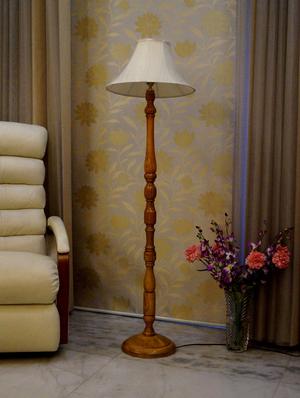mango wood camel color floor lamp with shade - 11190666 - Standard Image - 2