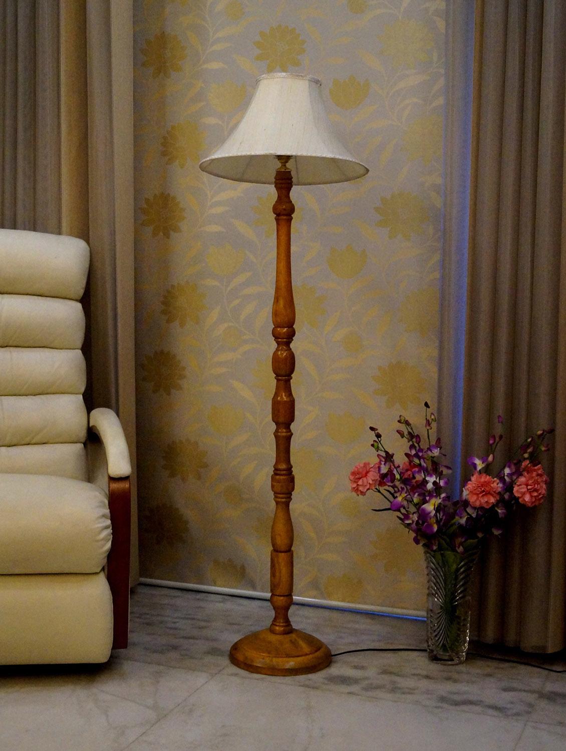 mango wood camel color floor lamp with shade - 11190666 - Zoom Image - 2