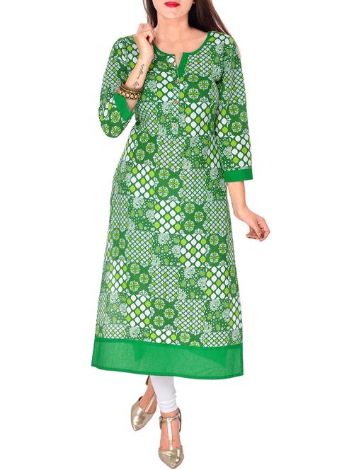 green cotton kurta - 11205016 - Standard Image - 1
