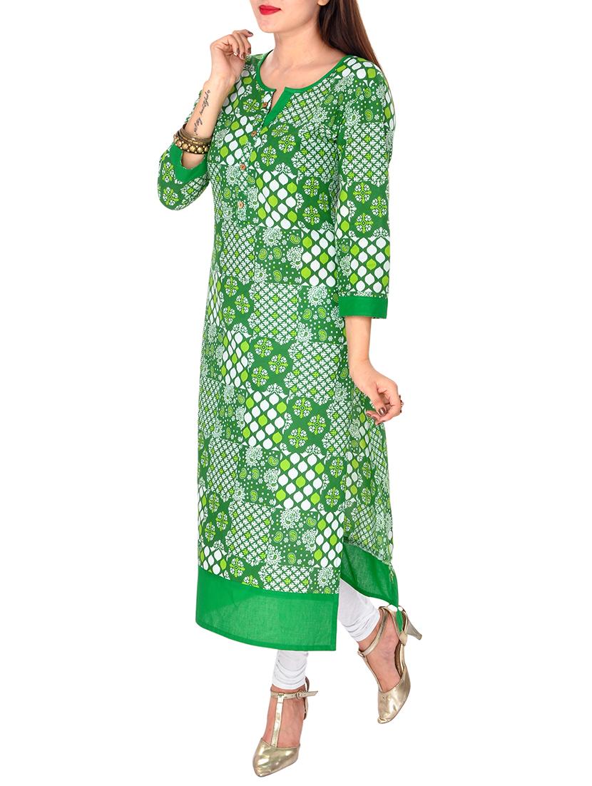 green cotton kurta - 11205016 - Zoom Image - 2