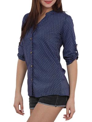 navy blue cotton printed shirt - 11220429 - Standard Image - 2