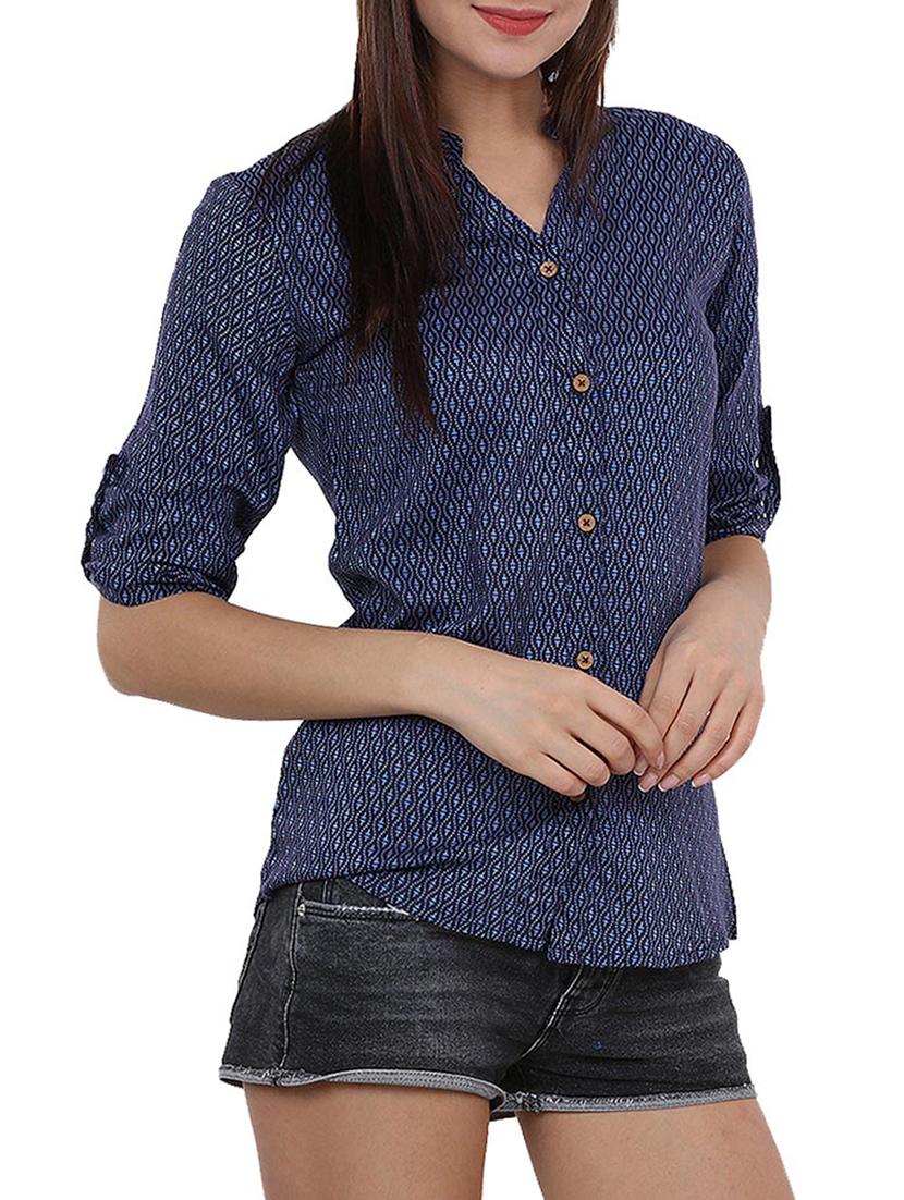navy blue cotton printed shirt - 11220429 - Zoom Image - 1