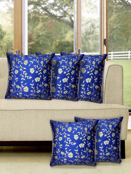 dark blue poly silk printed cushion cover (set of 5) - 11221188 - Standard Image - 1