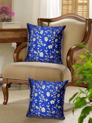 dark blue poly silk printed cushion cover (set of 5) - 11221188 - Standard Image - 4