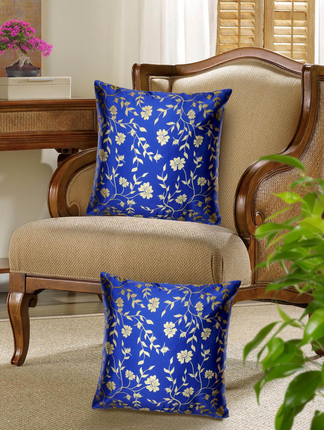 dark blue poly silk printed cushion cover (set of 5) - 11221188 - Zoom Image - 4