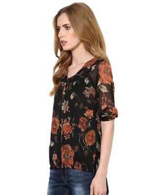 floral printed round neck polychiffon top - 1125089 - Standard Image - 2